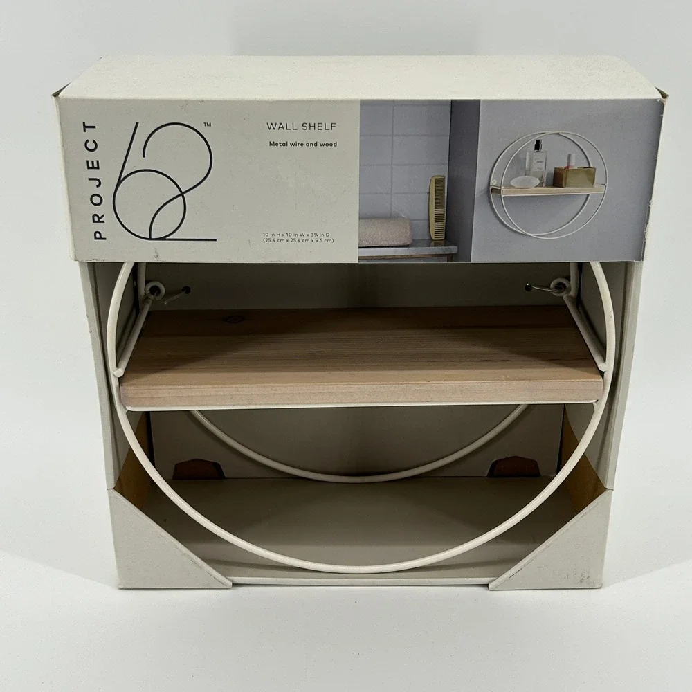 Project 62 Wall Shelf Round Metal Wire and Wood White 10